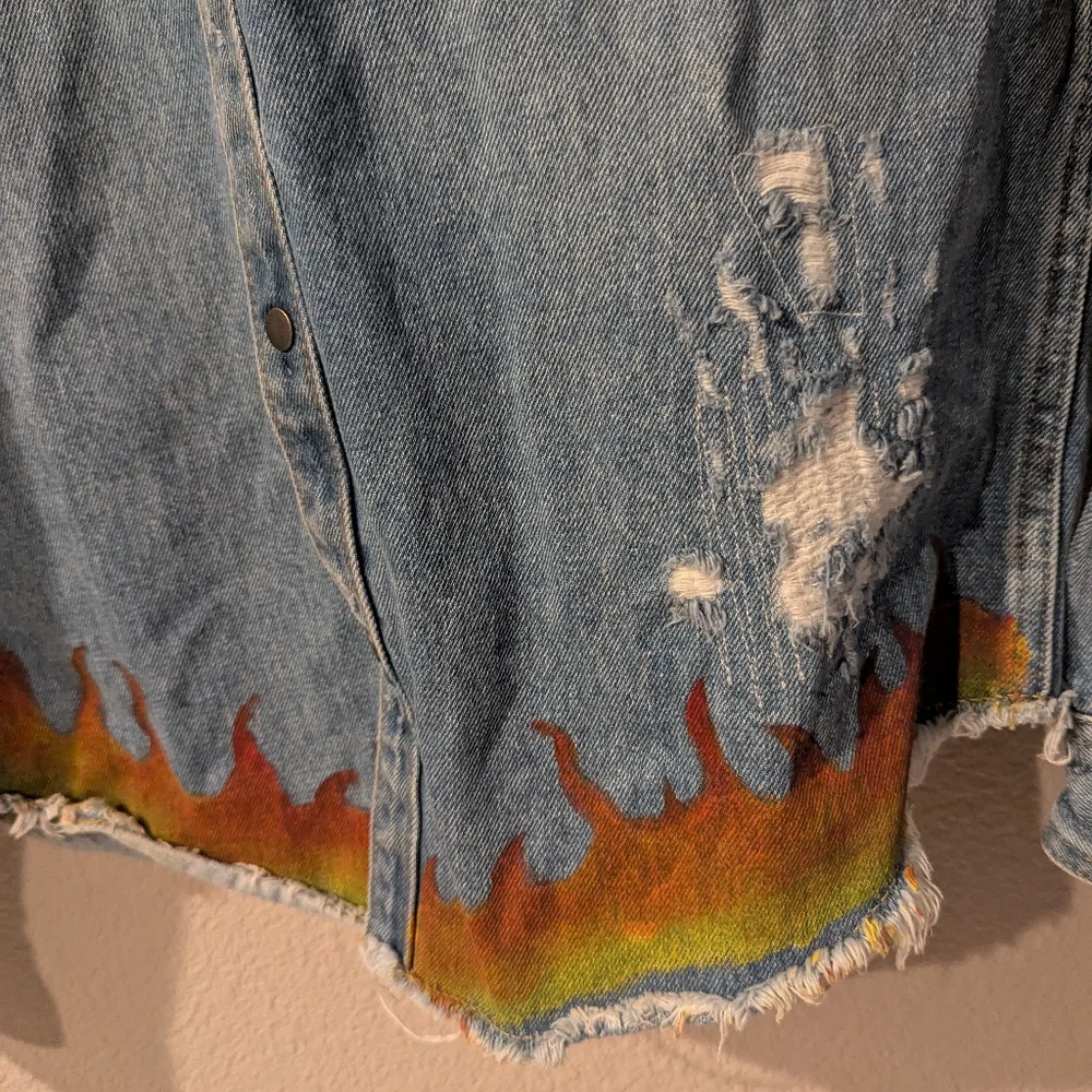 ZARA MAN Painted Denim Jean Jacket Medium Unisex - Picture 7 of 10